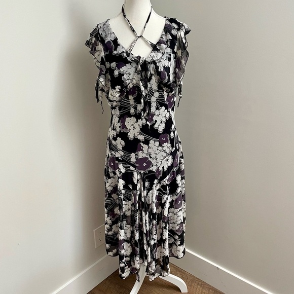 Vintage Y2K Flowy Ruffle Drop Waist Whimsigoth Fairycore Midi Length Dress - Picture 1 of 10